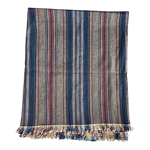 4 Ply Thai Silk Fabric in Steel Gray With Plum, Amethyst and Navy Blue Stripe, 2.67 Yards For Sale