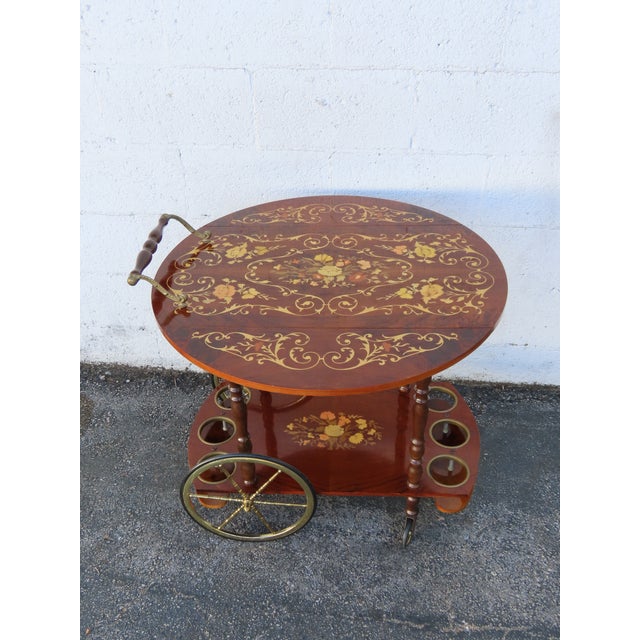 French Inlay Drop Leaf Bar Server Tea Coffee Cart 6339 For Sale - Image 15 of 18