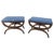 Pair of Carved Regency Style Blue Upholstery Benches MINT
