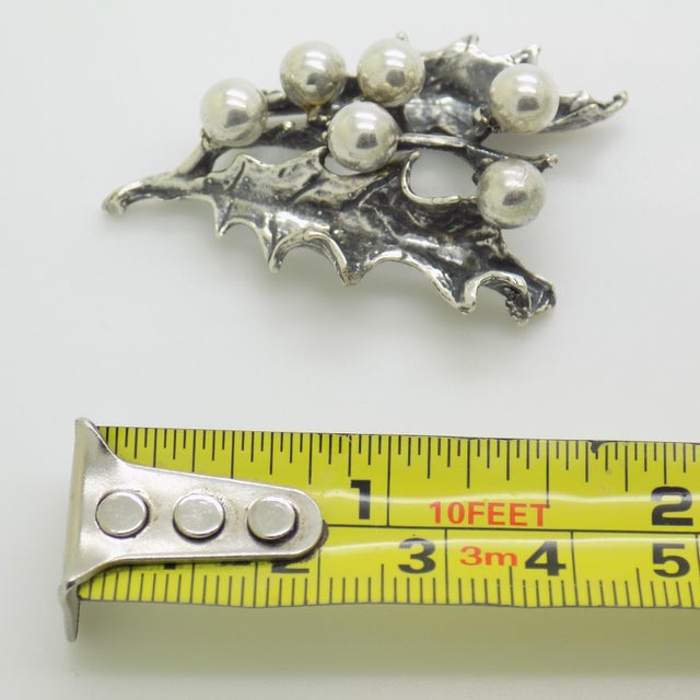 Vintage Italian Handmade Genuine Silver Christmas Decoration Holly Miniature For Sale - Image 9 of 9