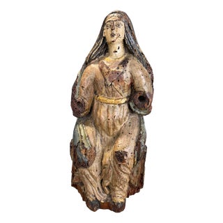 Portuguese School Artist, Seated Virgin, 18th Century, Carved and Polychromed Wood For Sale
