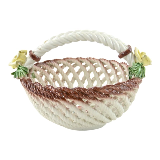 Italian Bassano Braided Rose Ceramic Basket For Sale