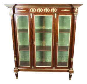 Fine Gold Dore' Bronze Ormolu Mounted French Empire Style Vitrine Cabinet
