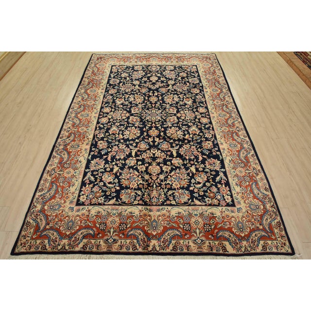 Farmhouse Sarouk Rug 7’1” X 9’11” Blue Wool Vintage Traditional Hand-Knotted Carpet For Sale - Image 3 of 15
