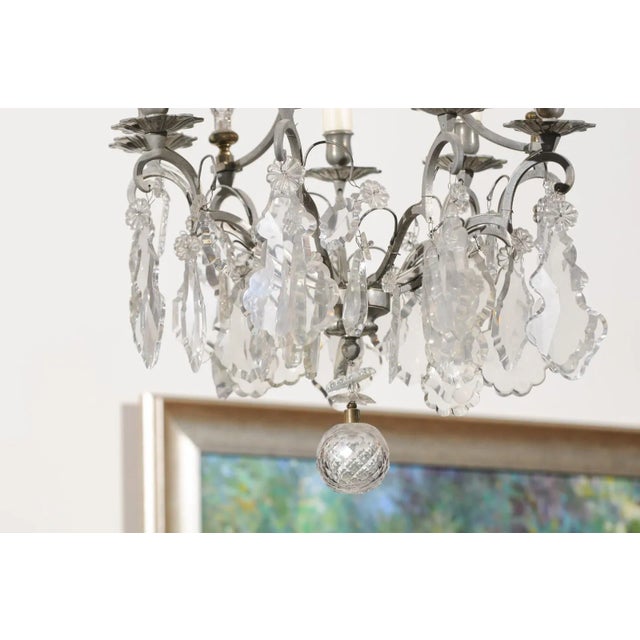 Mid 19th Century 19th Century French Six-Light Crystal Chandelier with Silvered Iron Armature For Sale - Image 5 of 12