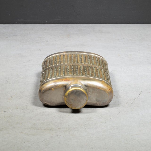 Art Deco Prohibition Era Brass Plated Chrome Caged Glass Flask c.1920 For Sale - Image 4 of 9