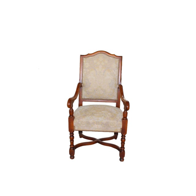 Early 21st Century Vintage Provence Collection From Bussandri Arte Louis XIV Style Fabric & Leather Dining Chairs, Set of 10, C. 2003 For Sale - Image 5 of 18