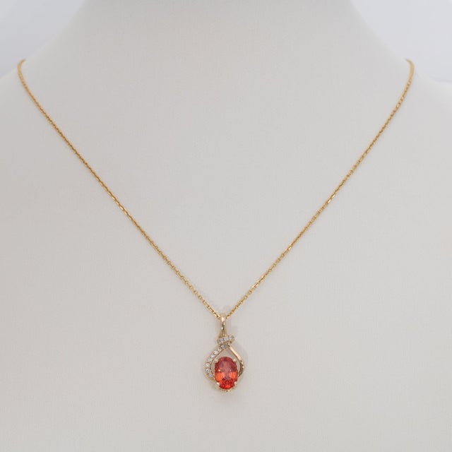 1.2Ct Padparadscha Sapphire Pendant With Earth-Mined Diamonds: Solid 14k Gold For Sale - Image 4 of 7