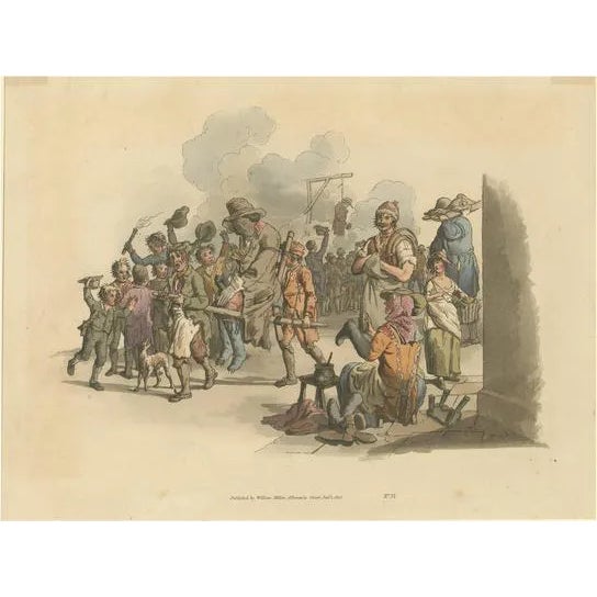 William Pyne, Mock Procession of Guy Fawkes, 1805, Hand-Colored Aquatint For Sale