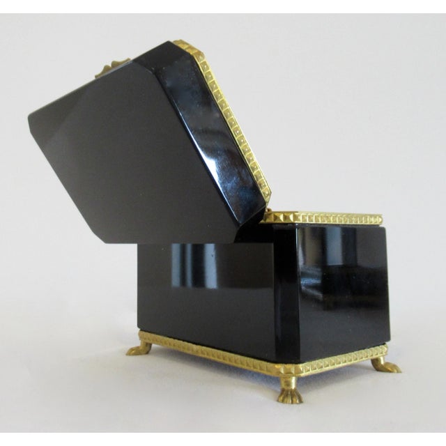C.1930's Cenedese Murano Italian Hand-Blown Black Keepsake Lidded Box & Accent Dish With Bronze Gilded Mounts For Sale - Image 10 of 18