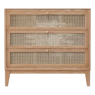 Matthew Izzo Home Wynn Cerused Oak Single Porcelain Sink Bath Vanity With Carrara Marble Top, 3 Caned Drawers and Brass Knobs For Sale