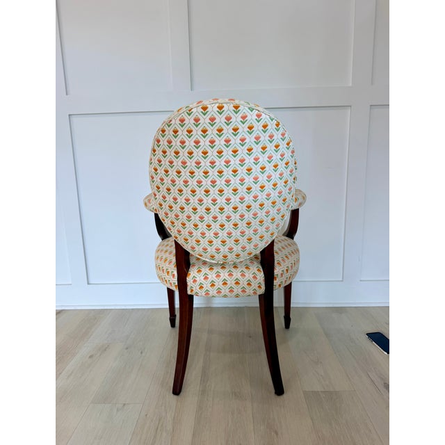 Mid 20th Century Vintage Inlaid Wood Round Back Accent Chair For Sale - Image 5 of 7