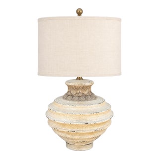 Late 20th Century Sculptural Shell Urn Table Lamp With Ivory Linen Drum Shade For Sale