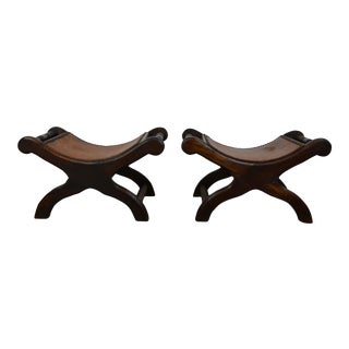 Leather Top Neoclassical Footstool Style Benches - a Pair For Sale