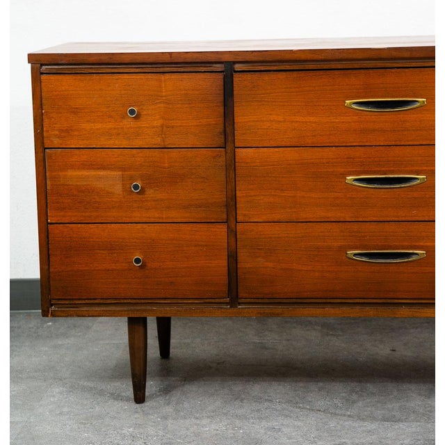 Mid Century Modern Dresser Credenza 9 Drawer Vintage Walnut Danish Drexel Lane, Attributed For Sale In Sacramento - Image 6 of 11