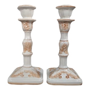 Vintage Pair of Ceramic Candlestick Holders Made in Italy