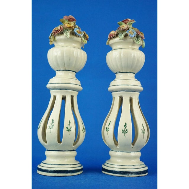 Art Nouveau Ceramic Columns with Miniature Vases and Flowers from Bassano Nove Factory, Italy, Late 19th Century, Set of 2 For Sale - Image 5 of 18