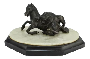 19th Century Grand Tour Lion Attacking a Horse Miniature Bronze Sculpture