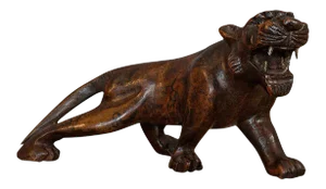 C. 1920 Antique Carved Teak Tiger Decorative Statue