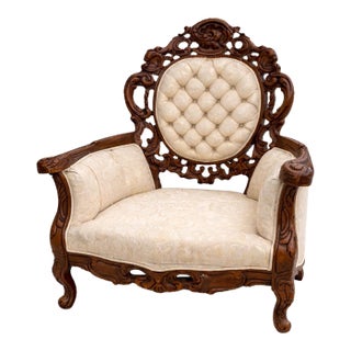 Antique Victorian Rococo Carved Walnut Armchair – Reupholstery-Ready Designer Frame For Sale