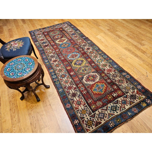 Antique Caucasian Kazak Runner, Handwoven Wool, Medallion Geometric Design, 4' x 10' For Sale - Image 10 of 18
