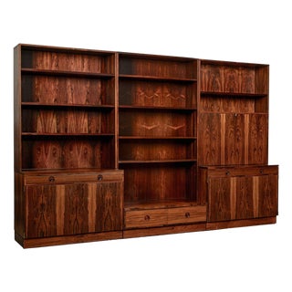 Mid-Century Swedish Rosewood Bookcase Dropdown Wall Unit by Bertil Fridhagen for Bodafors, 1960s For Sale