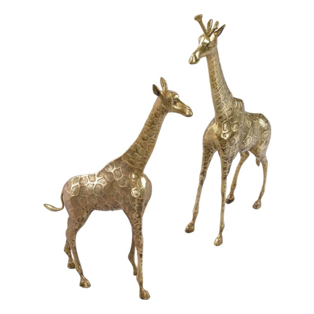 Pair of Tall Vintage Brass Giraffe Figurine Sculptures Overt 2 Feet For Sale
