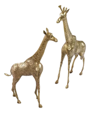 Pair of Tall Vintage Brass Giraffe Figurine Sculptures Overt 2 Feet