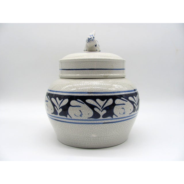 Navy Blue Vintage American Potting Shed Dedham Rabbit Cookie Jar Canister Bunny For Sale - Image 8 of 10