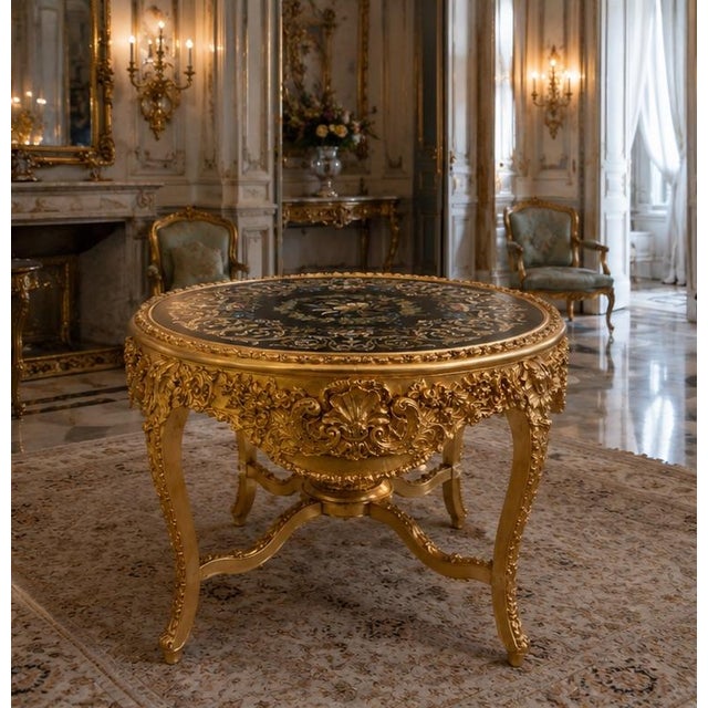 1980s 1980s Italian Artisan Baroque Gold Beech Floral Center Table For Sale - Image 5 of 18