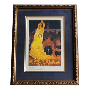 Vintage Framed Print of Spanish Travel Poster With Flamenco Dancer