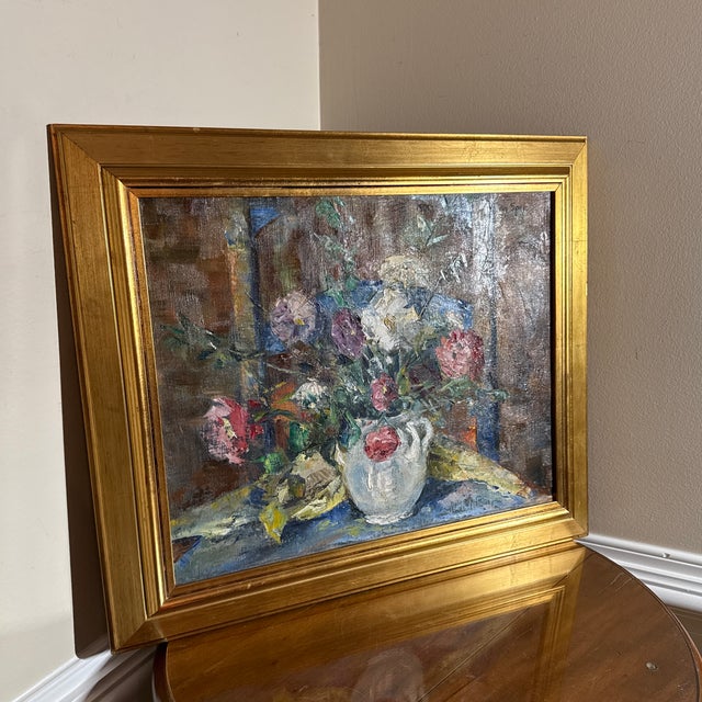 Mid-Century Modern Vintage 1950s Floral Oil Painting by Listed Artist Jean Spencer For Sale - Image 3 of 11