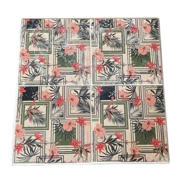 2020s Square Tiled Coffee Table With Tropical Hibiscus Motif For Sale - Image 5 of 9