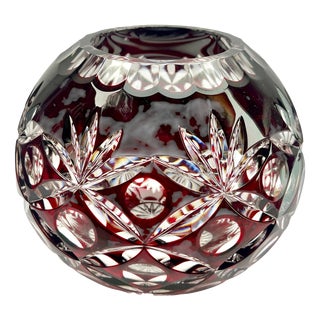 Bohemian Globe Vase in Ruby-Red Cut-to-Clear Collard Crystal with Geometric Decoration, 1950 For Sale