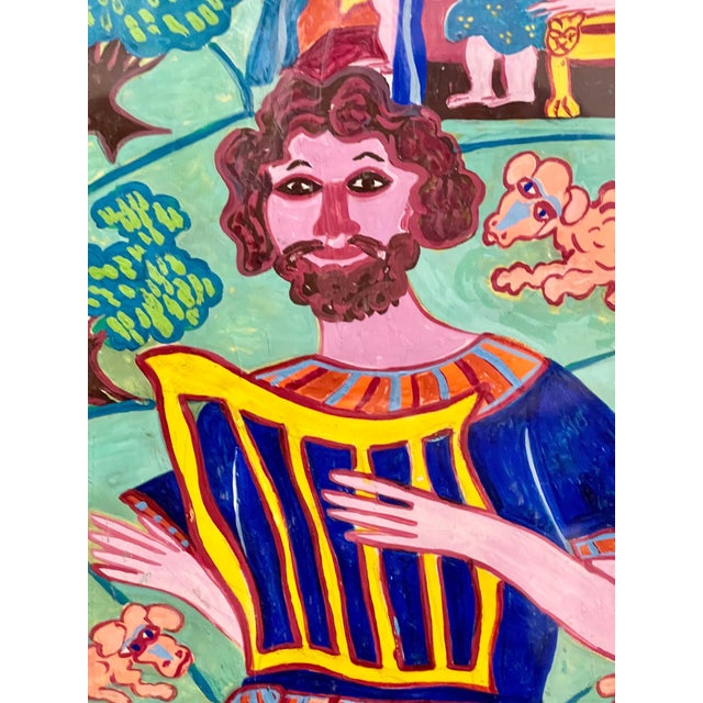 1980s Malcah Zeldis, Malcah Zeldis Folk Art Gouache Painting King David Self Taught Outsider Artist, 1982 For Sale - Image 5 of 9