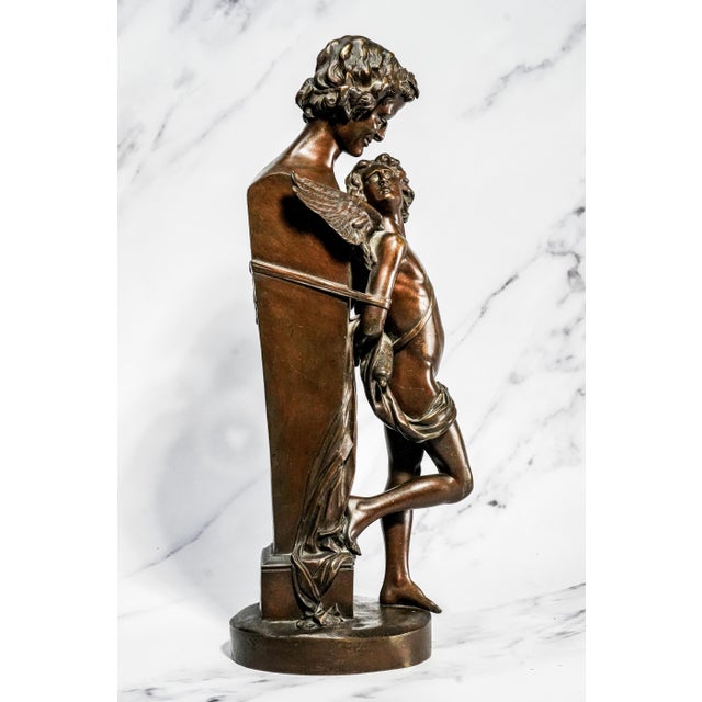 Metal Amazing Large Antique French Bronze Statue After Félix Sanzel L’Amour Captif Cupid & Allegorical Neoclassical Figure Sculpture For Sale - Image 7 of 17