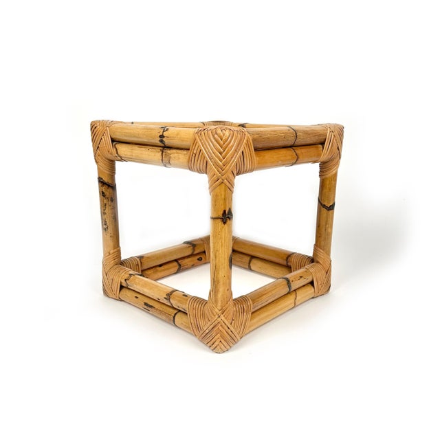 Mid-Century Italian Cube Side Table in Bamboo and Rattan, 1970s For Sale - Image 6 of 16