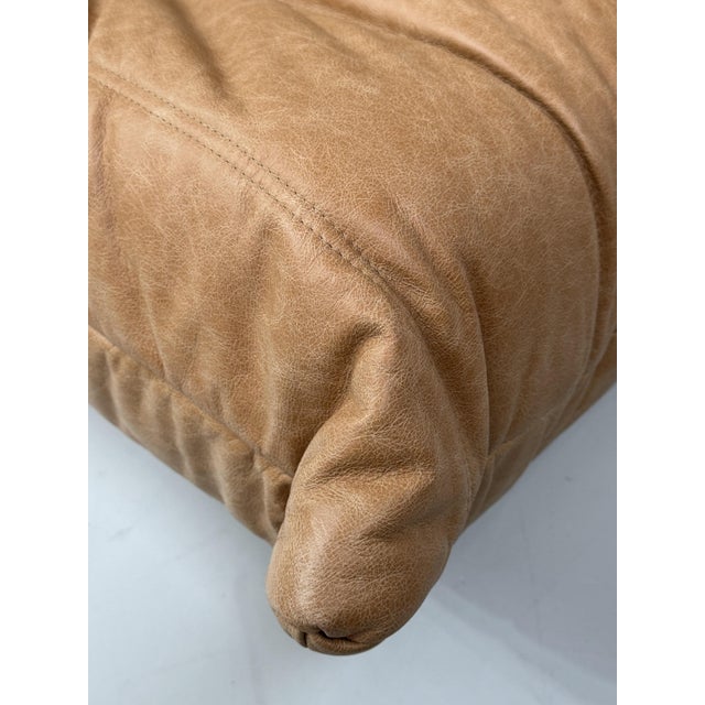 Beige French Togo 3-Seater Sofa in Camel Leather attributed to Michel Ducaroy for Ligne Roset For Sale - Image 8 of 11