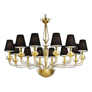 Linear Murano Glass Chandelier with Gold Leaf Accents by Simoeng for Simoeng For Sale