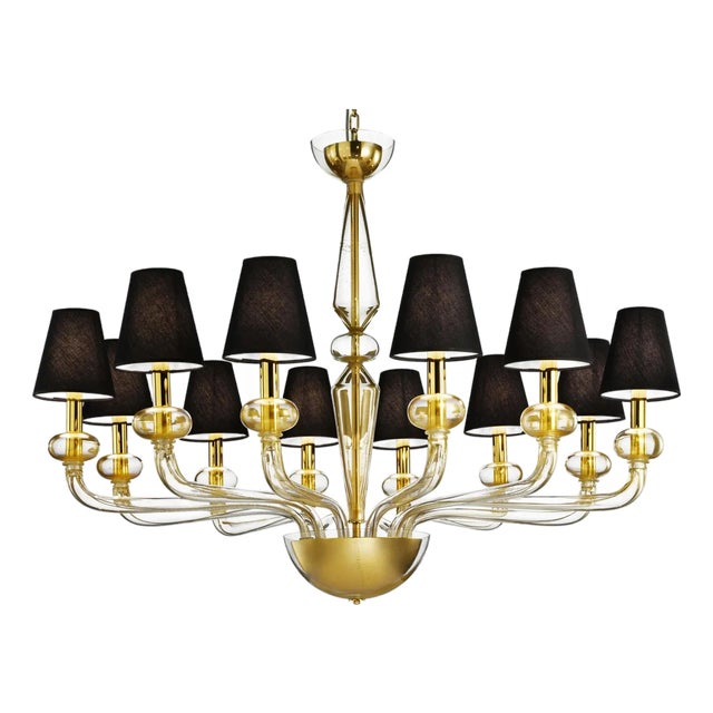 Linear Murano Glass Chandelier with Gold Leaf Accents by Simoeng for Simoeng For Sale