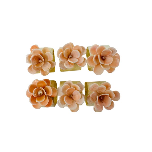 Stunning Vintage Capiz Shell Flower Napkin Rings (Set of 6) For Sale - Image 10 of 13