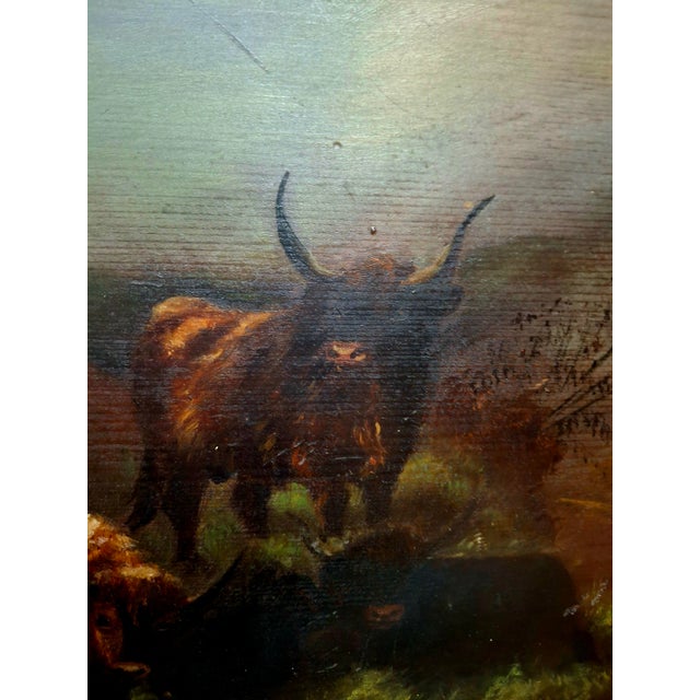 Wood Early 20th Century Landscape Painting With Cattle For Sale - Image 7 of 12