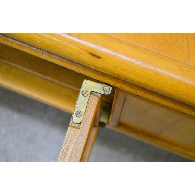 1960s Mid Century Modern Wood Italian Travertine Top Inserts Brass Trim Low Credenza Console Cabinet For Sale - Image 9 of 14