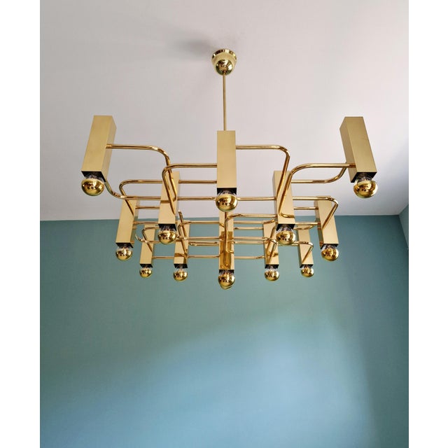 Large Geometric Brass Chandelier by Gaetano Sciolari for Boulanger, 1970s For Sale - Image 13 of 18