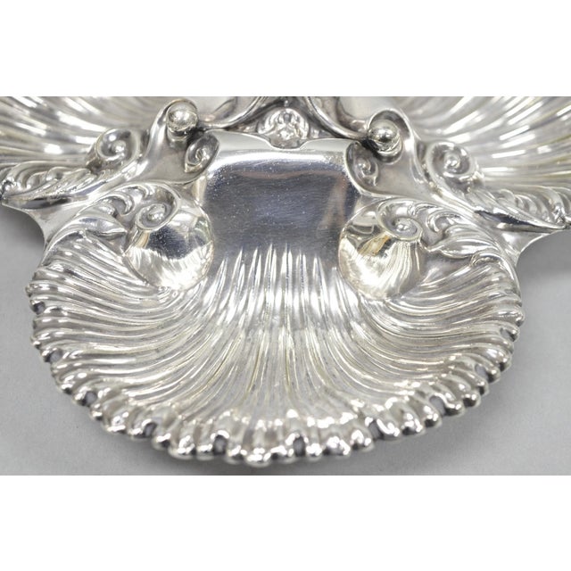 Antique English Victorian Silver Plated Triple Clam Shell Nautical Candy Dish For Sale - Image 11 of 16