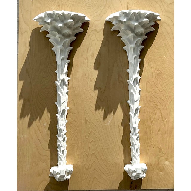 Vintage Coastal Cast White Plaster Palm Tree Wall Light Sconces - A Pair For Sale - Image 12 of 12