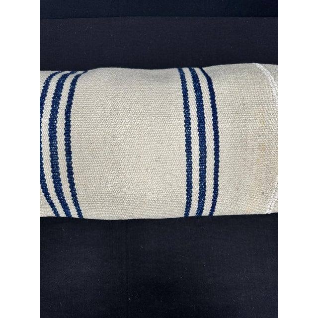 Contemporary Turkish Hemp Pillow Cushion Natural Beige Blue Cushion Cover 14x45 For Sale - Image 3 of 4