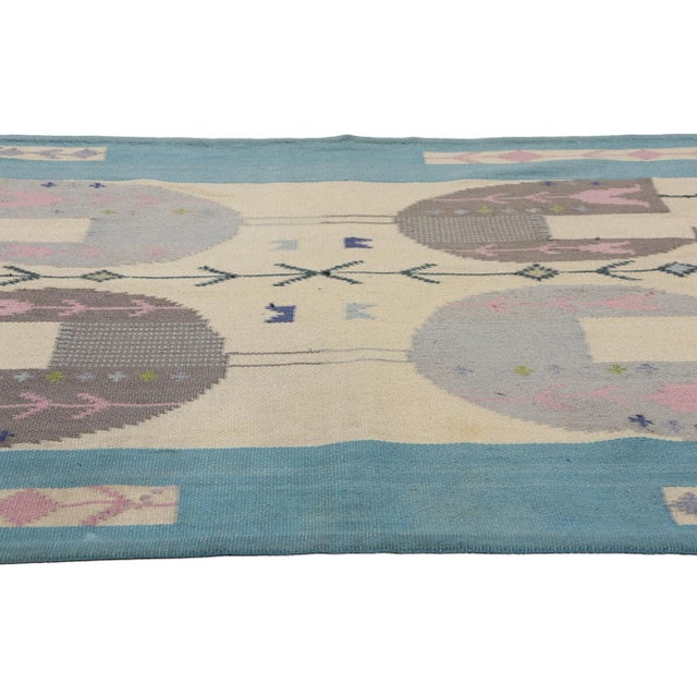 Mid-Century Modern Signed Vintage Swedish Scandinavian Tapestry Rug - 03'11 X 05'09. For Sale - Image 3 of 10
