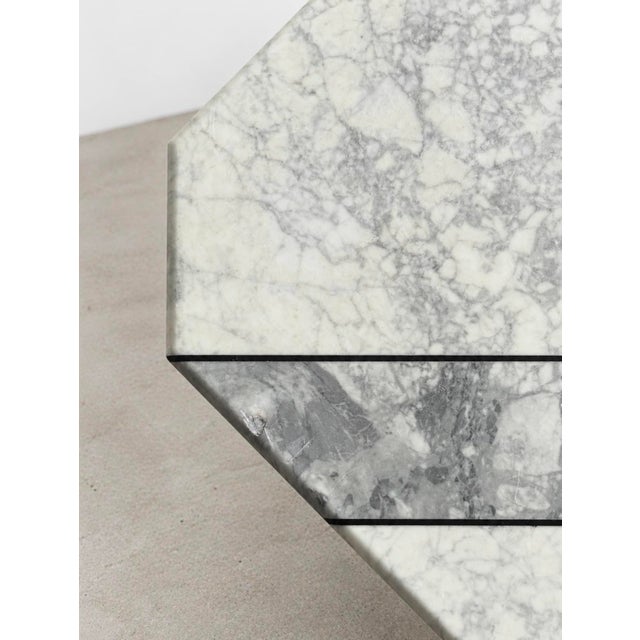 1970s Vintage Italian Carrara & Bardiglio Marble Inlay Square Octagonal Coffee Table For Sale - Image 10 of 13