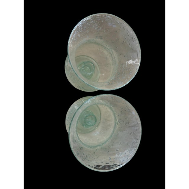 Mid 20th Century Mid Century French Biot Pale Green 7” Bubble Glass Hurricane Candle Holders / Photophores a Pair For Sale - Image 5 of 7